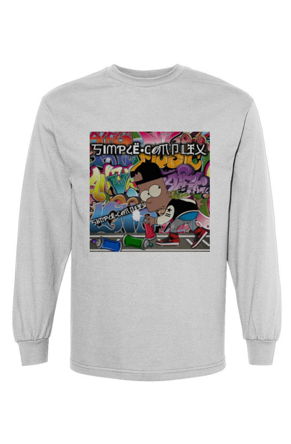 Black Bart Simpson Graffiti Long Sleeve Cotton T-shirt (Black/White)