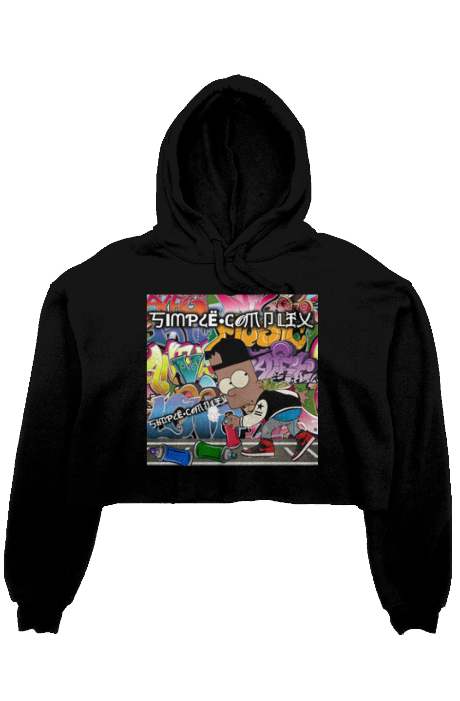 Black Bart Simpson Graffiti Crop Fleece Hoodie