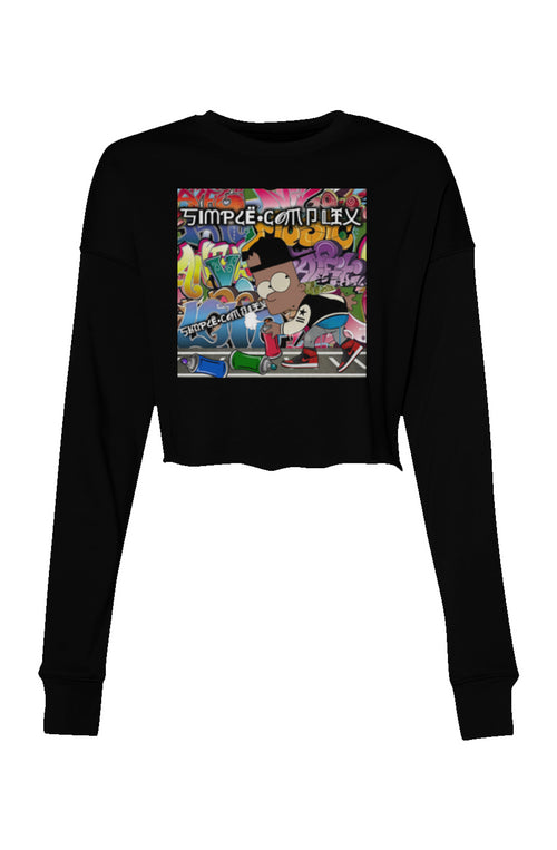 Black Bart Simpson Graffiti Crop Crew Fleece