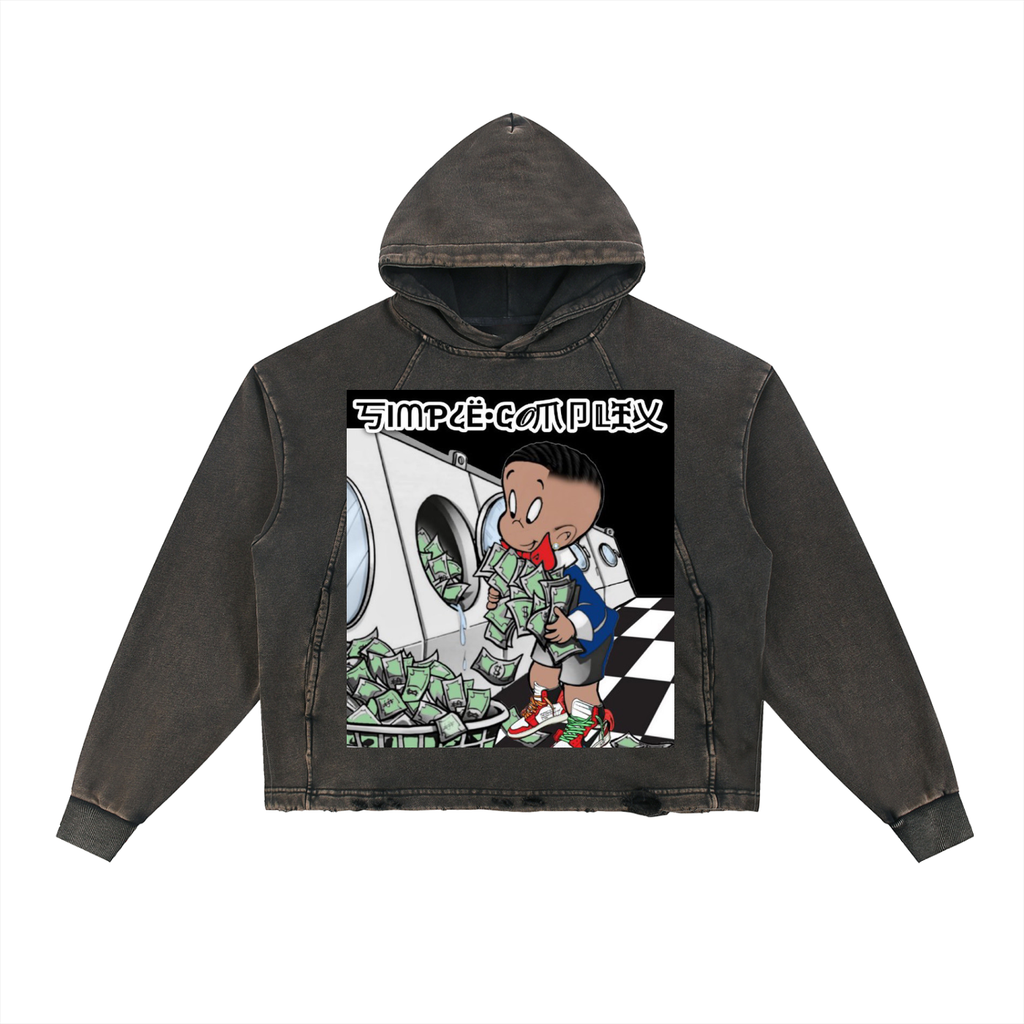 Vintage Washed Frayed-Hem Hoodie